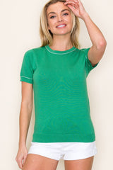 Green Knit Crew Neck Short Sleeve Top