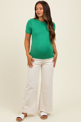 Green Knit Crew Neck Maternity Short Sleeve Top
