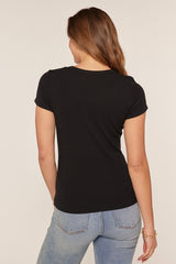 Black Ribbed Square Neck T-Shirt