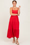 Red Tiered Cutout Tie Back Midi Dress