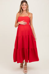Red Tiered Cutout Tie Back Maternity Midi Dress