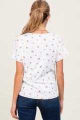 Ivory Cherry Print Ribbed Maternity Short Sleeve Tee