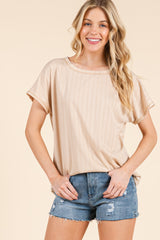 Beige Ribbed Relaxed Tee