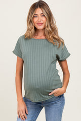 Olive Ribbed Relaxed Maternity Tee