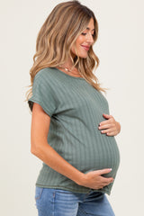 Olive Ribbed Relaxed Maternity Tee