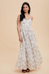 Ivory Cotton Floral Bustier Maxi Dress