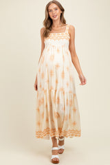 Cream Border Print Sleeveless Tiered Maternity Maxi Dress