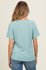 Light Olive Ribbed Knit Maternity Short Sleeve Top
