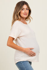 Ivory Ribbed Knit Maternity Short Sleeve Top
