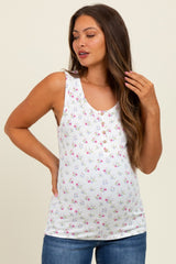 Lavender Floral Ribbed Button Front Maternity Tank Top
