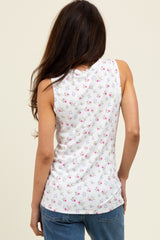 Lavender Floral Ribbed Button Front Tank Top