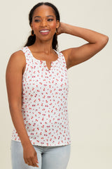 Ivory Floral Ribbed Split Neck Maternity Tank Top