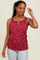 Burgundy Floral Ribbed Split Neck Tank Top