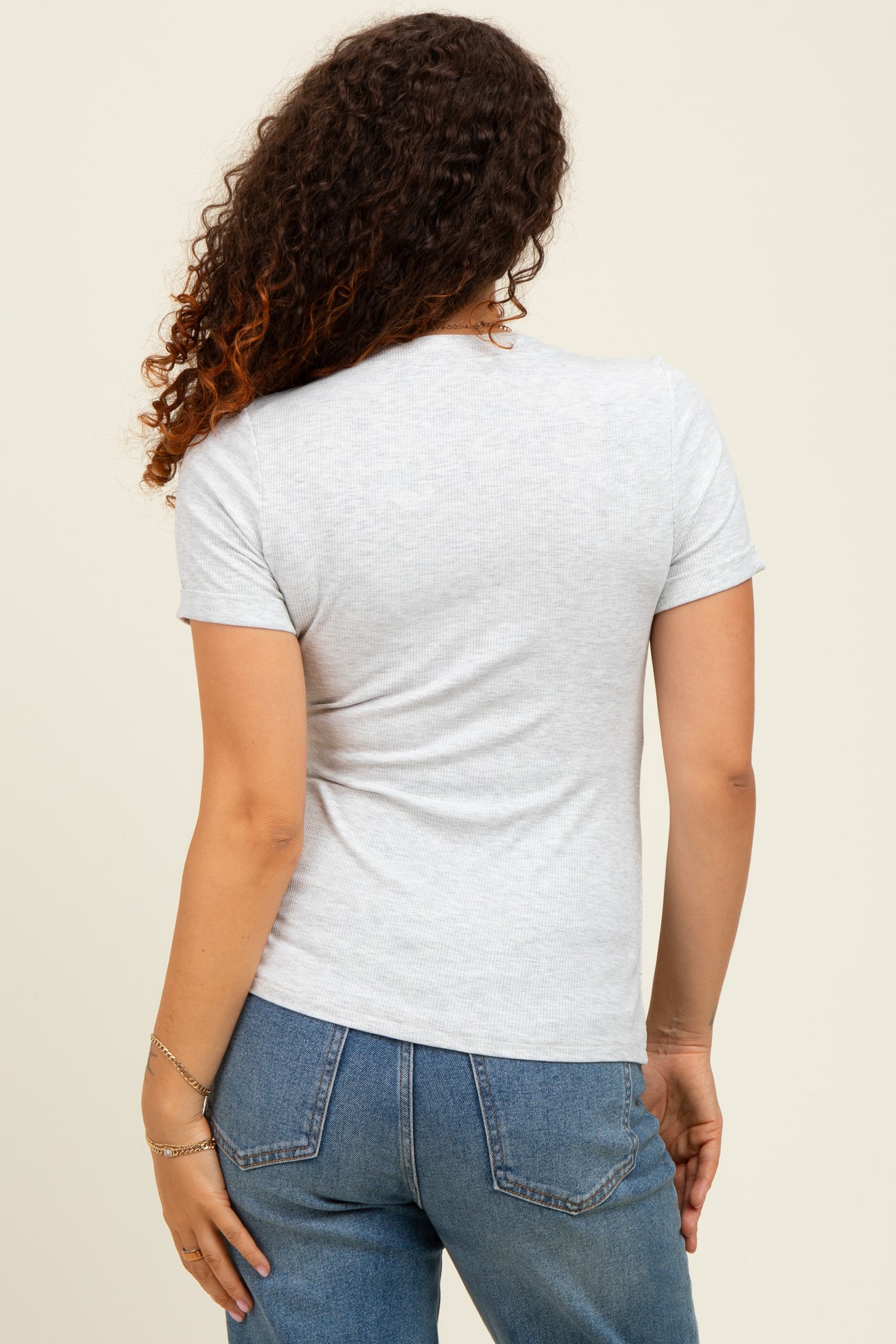 Heather Grey Snap Button Maternity Short Sleeve Top