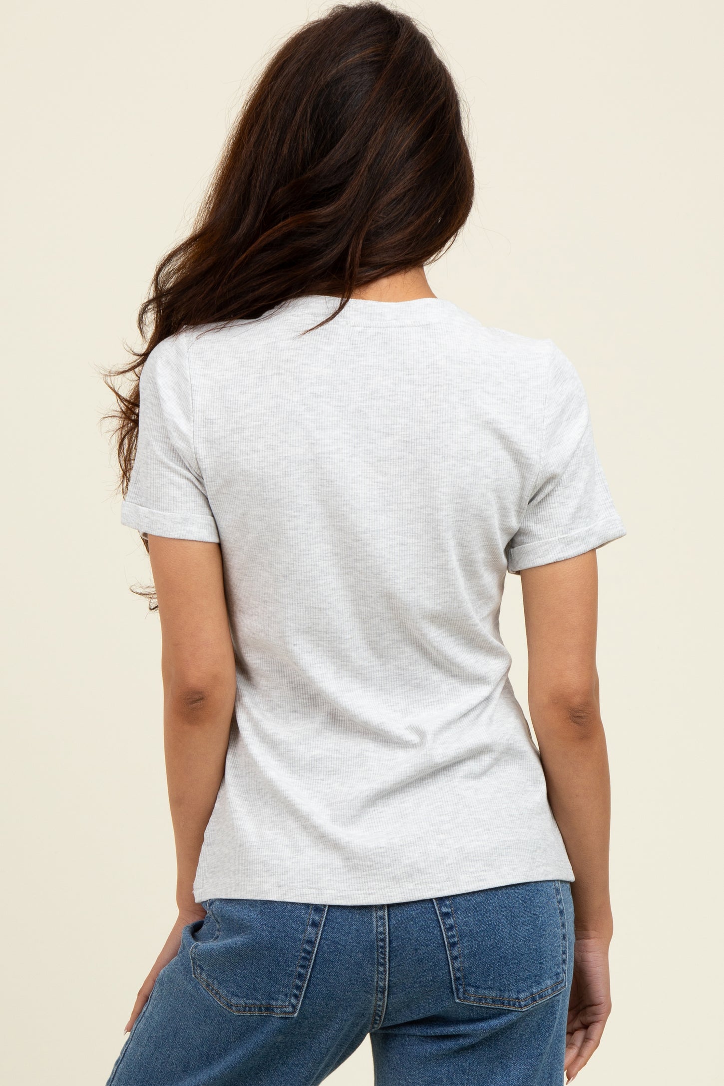 Heather Grey Snap Button Short Sleeve Top