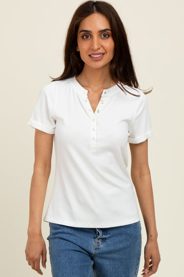 Ivory Snap Button Short Sleeve Top