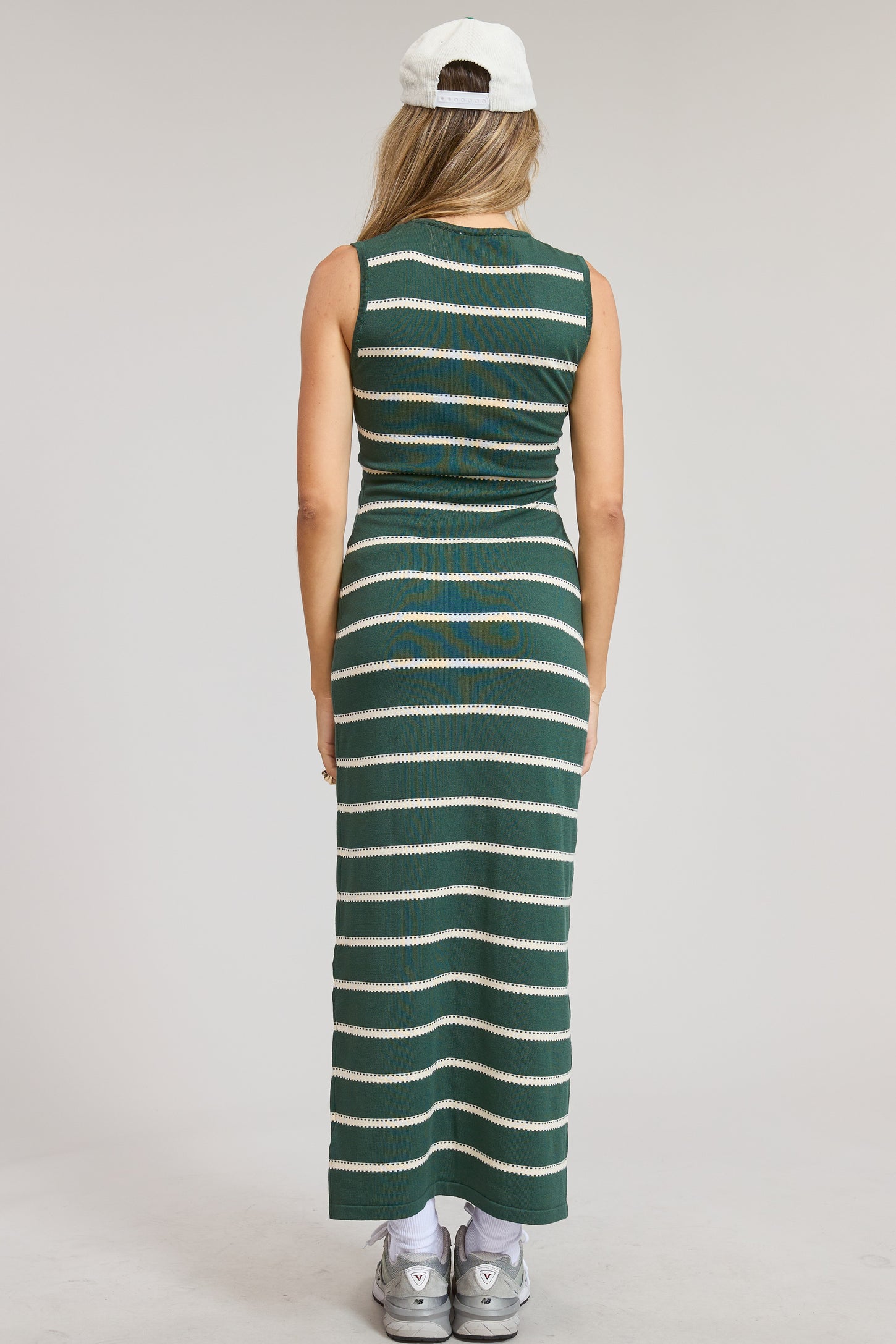 Forest Green Striped Sleeveless Knit Midi Dress