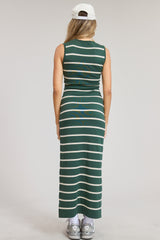 Forest Green Striped Sleeveless Knit Midi Dress