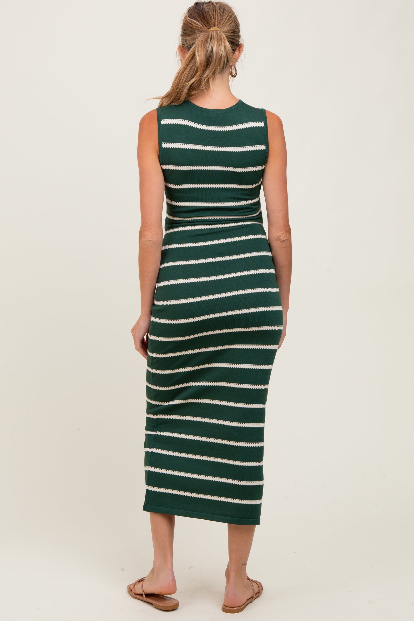 Forest Green Striped Sleeveless Knit Maternity Midi Dress