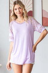 Lilac Floral Contrast Raglan Short Sleeve T-Shirt