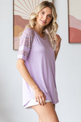 Lilac Floral Contrast Raglan Short Sleeve T-Shirt