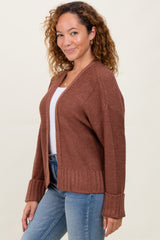 Rust Contrast Knit Open Cardigan