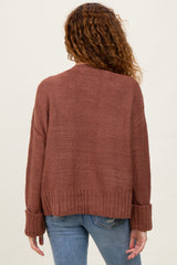 Rust Contrast Knit Open Cardigan