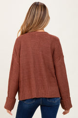 Rust Contrast Knit Open Maternity Cardigan