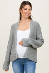 Light Olive Contrast Knit Open Maternity Cardigan