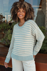 Light Olive Striped Dot Contrast Knit Maternity Sweater
