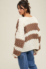 Brown Colorblock Chunky Knit Open Cardigan