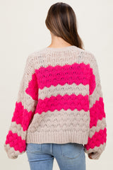 Pink Colorblock Chunky Knit Open Maternity Cardigan