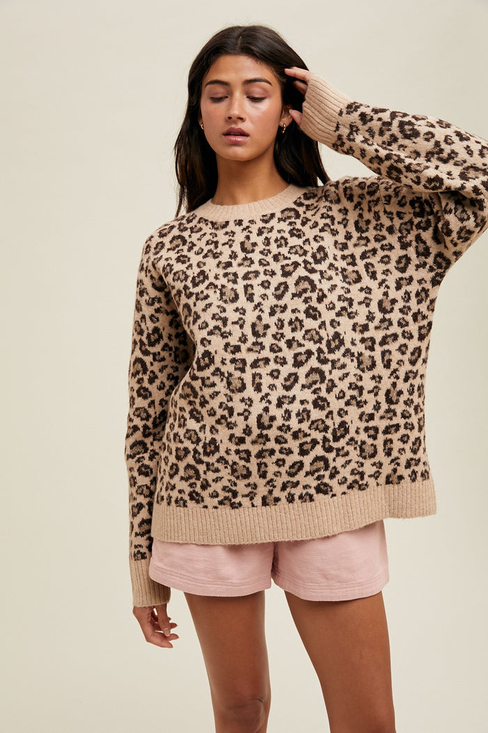 Beige Animal Print Maternity Sweater