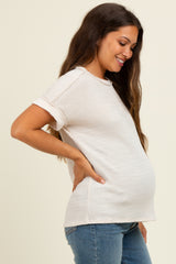 Ivory Ribbed Exposed Seam Short Sleeve Maternity Top