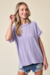 Lavender Exposed Seam Short Sleeve Top