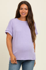 Lavender Exposed Seam Short Sleeve Maternity Top