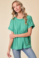 Green Exposed Seam Short Sleeve Maternity Top
