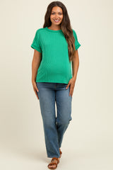Green Exposed Seam Short Sleeve Maternity Top