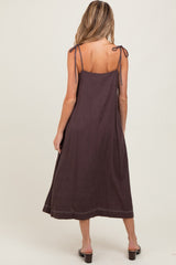 Brown Shoulder Tie Maternity Midi Dress
