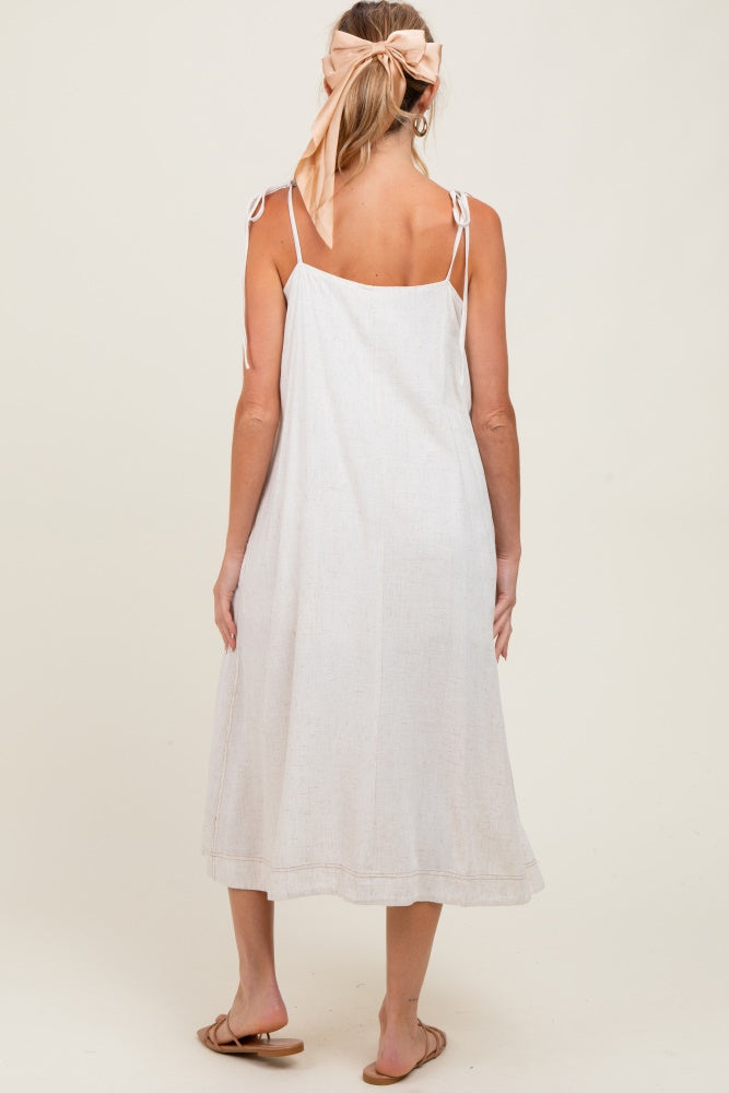 Ivory Shoulder Tie Maternity Midi Dress