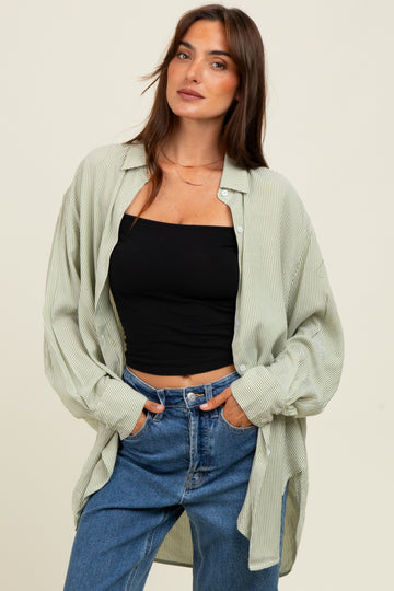 Light Olive Striped Oversized Button Down Shirt