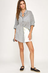 Black Checker Plaid Oversized Button Down Shirt