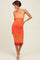 Orange Ombre Mesh One Shoulder Midi Dress