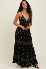Black Printed Twist Front Cutout Maxi Dress