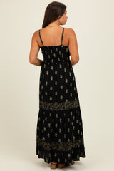 Black Printed Twist Front Cutout Maternity Maxi Dress