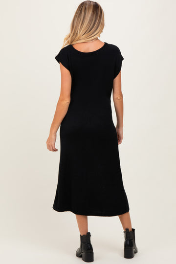 Black Short Sleeve Maternity Maxi Sweater Dress