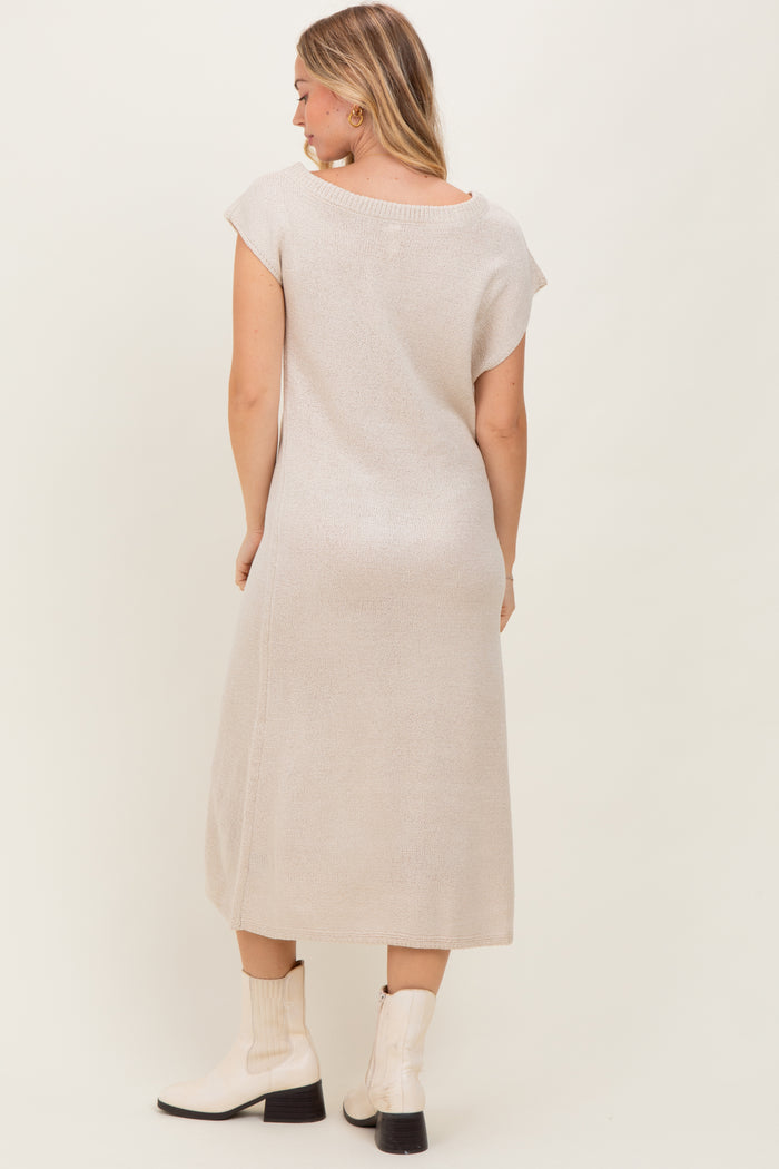 Cream Short Sleeve Maxi Sweater Dress