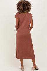 Rust Short Sleeve Maternity Maxi Sweater Dress