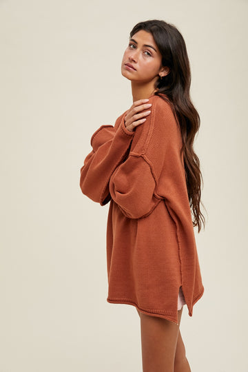 Brick Oversized Exposed Seam Sweater