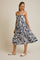 Navy Printed Tiered Sleeveless Midi Dress